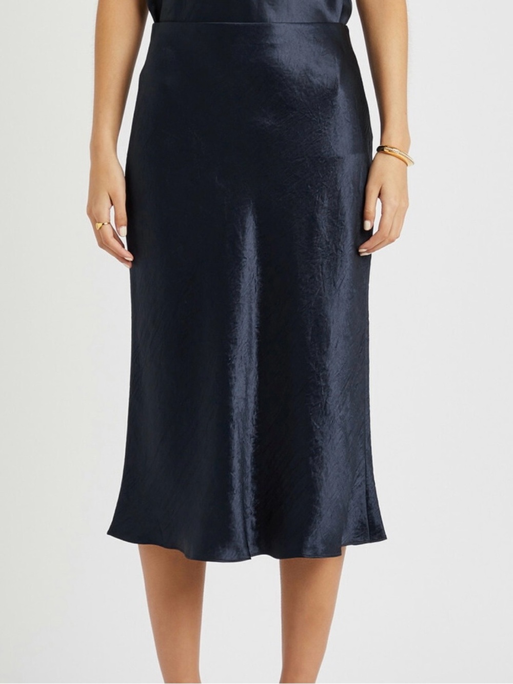 Vince Navy Satin Midi Slip Skirt